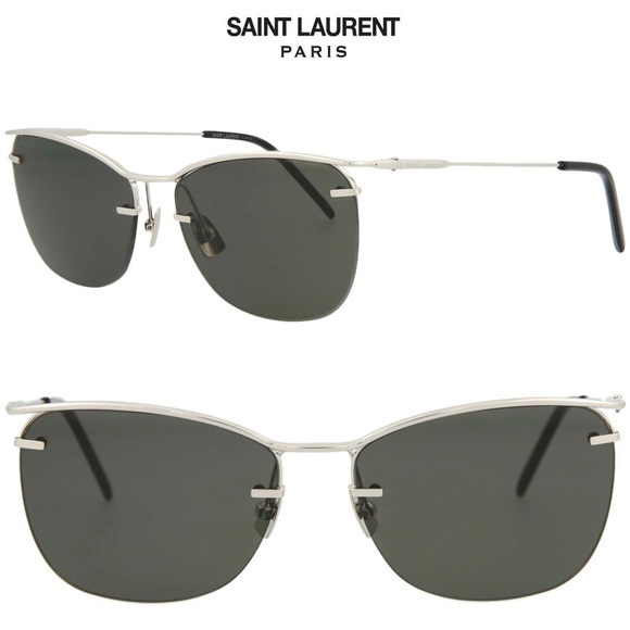 SAINT LAURENT SL464 002 SILVER METAL GREY HALF RIM SUNGLASSES. 56mm - Picture 1 of 15